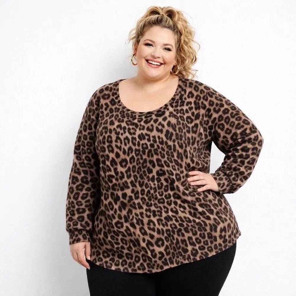 Torrid Leopard Print Sweater Brown Animal Print Cotton Pullover Women 4